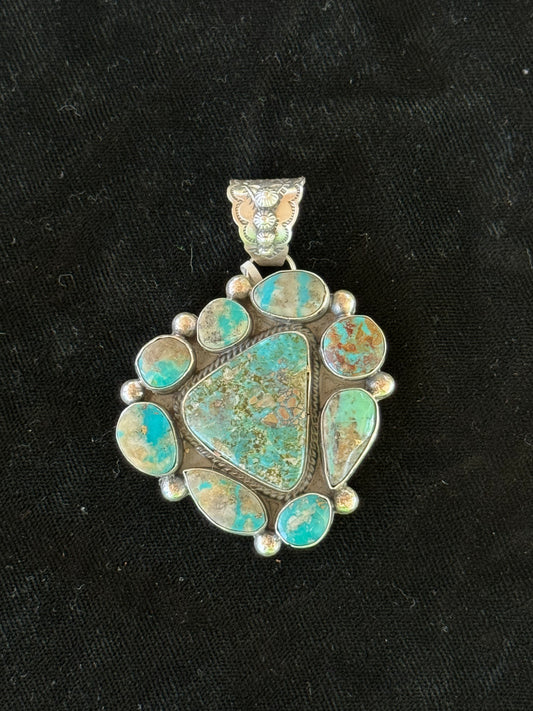 Campitos Turquoise Pendant by T. Nez Sr., Navajo