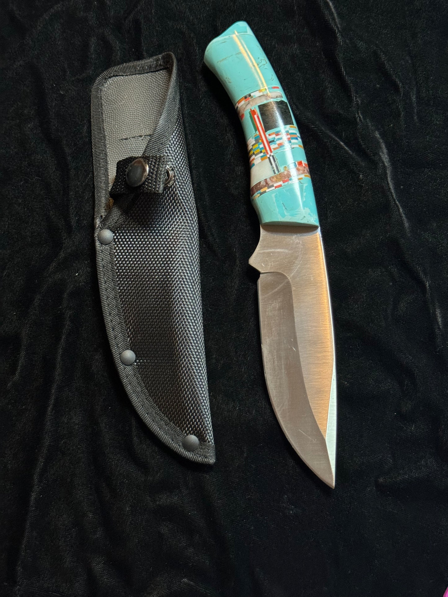 Stainless Steel Knife with Turquoise Inlay Handle