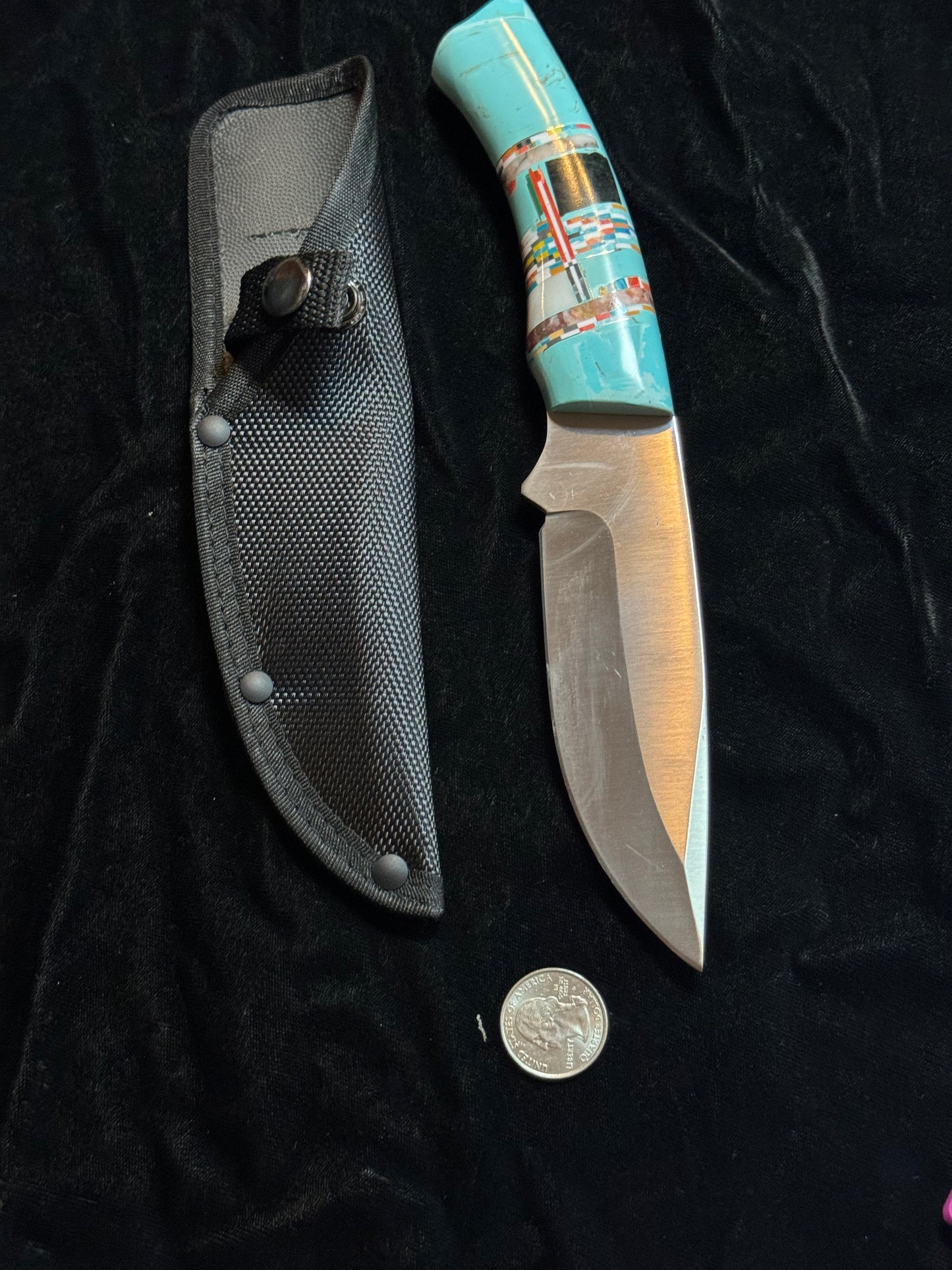 Stainless Steel Knife with Turquoise Inlay Handle