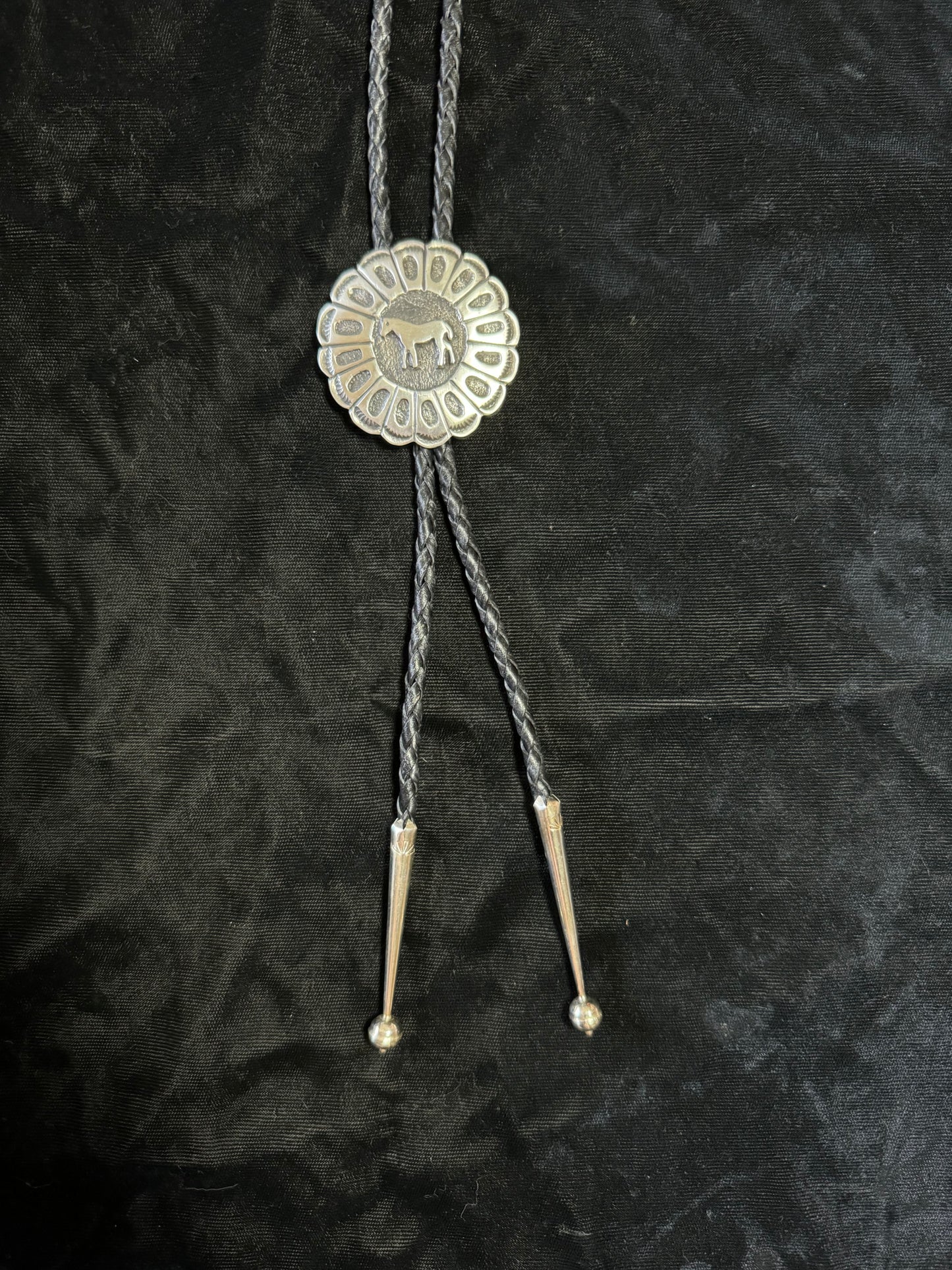 Sterling Silver Engraved Horse Bolo Tie by Emerson Kinsel, Navajo