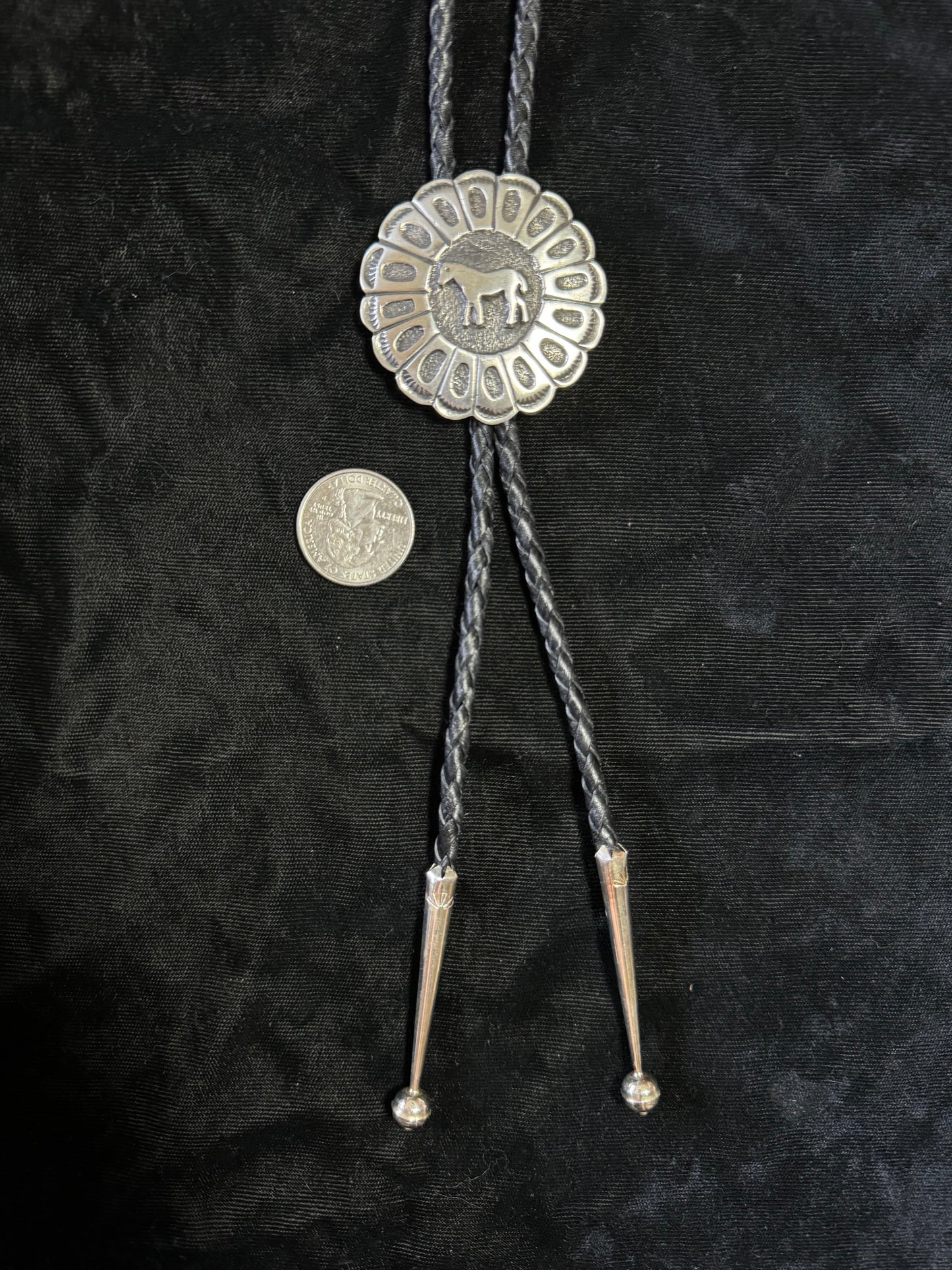 Sterling Silver Engraved Horse Bolo Tie by Emerson Kinsel, Navajo