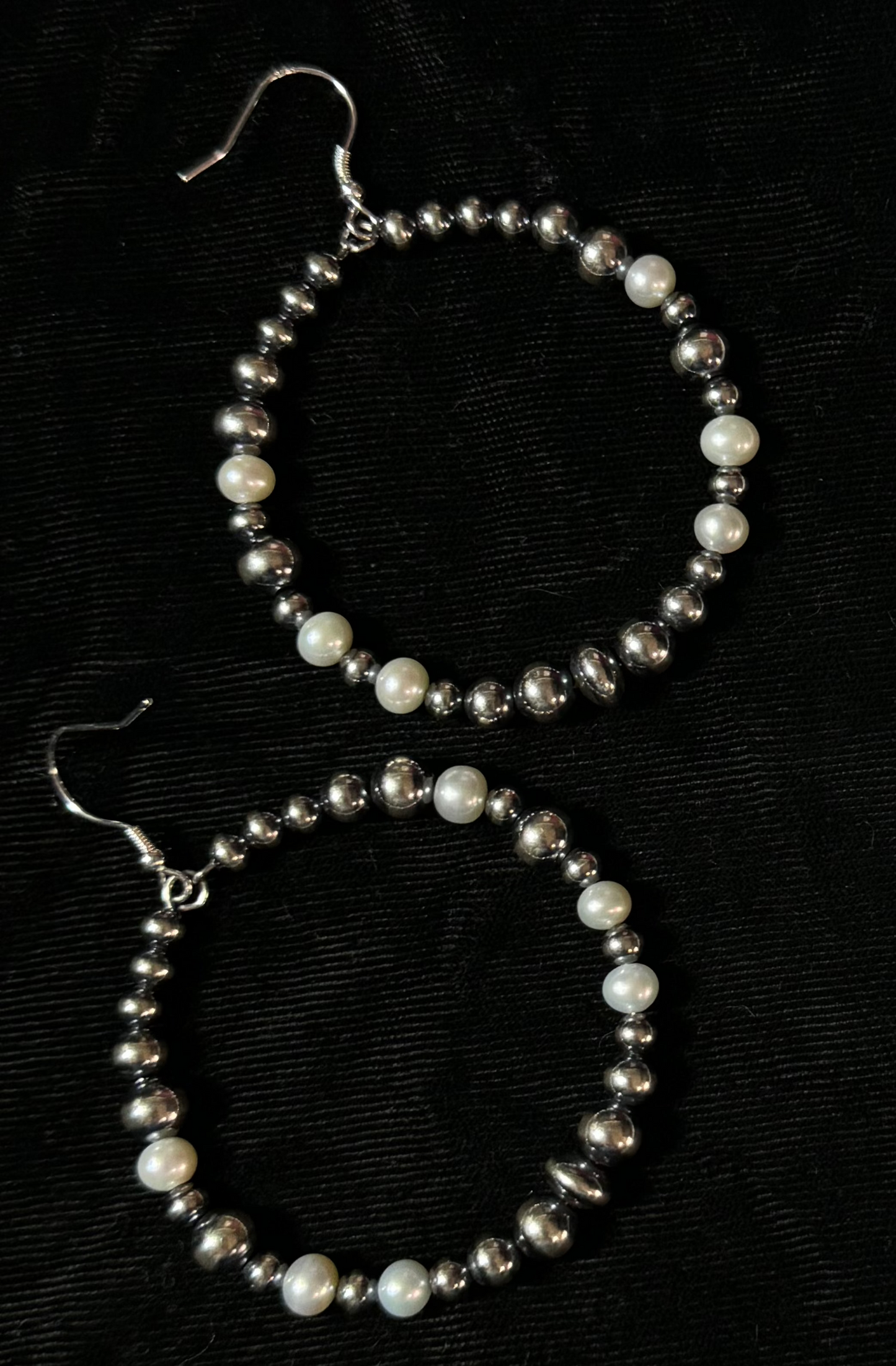 Graduated Navajo Pearl and Freshwater Pearl Hoops Dangles