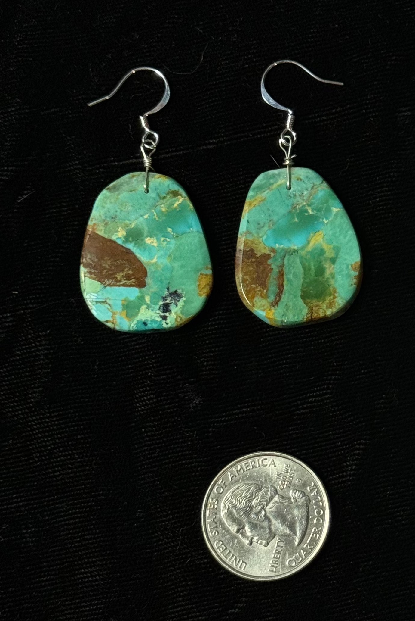 Kingman Turquoise Slab Dangle Earrings by Joe and Joann Garcia, Santo Domingo