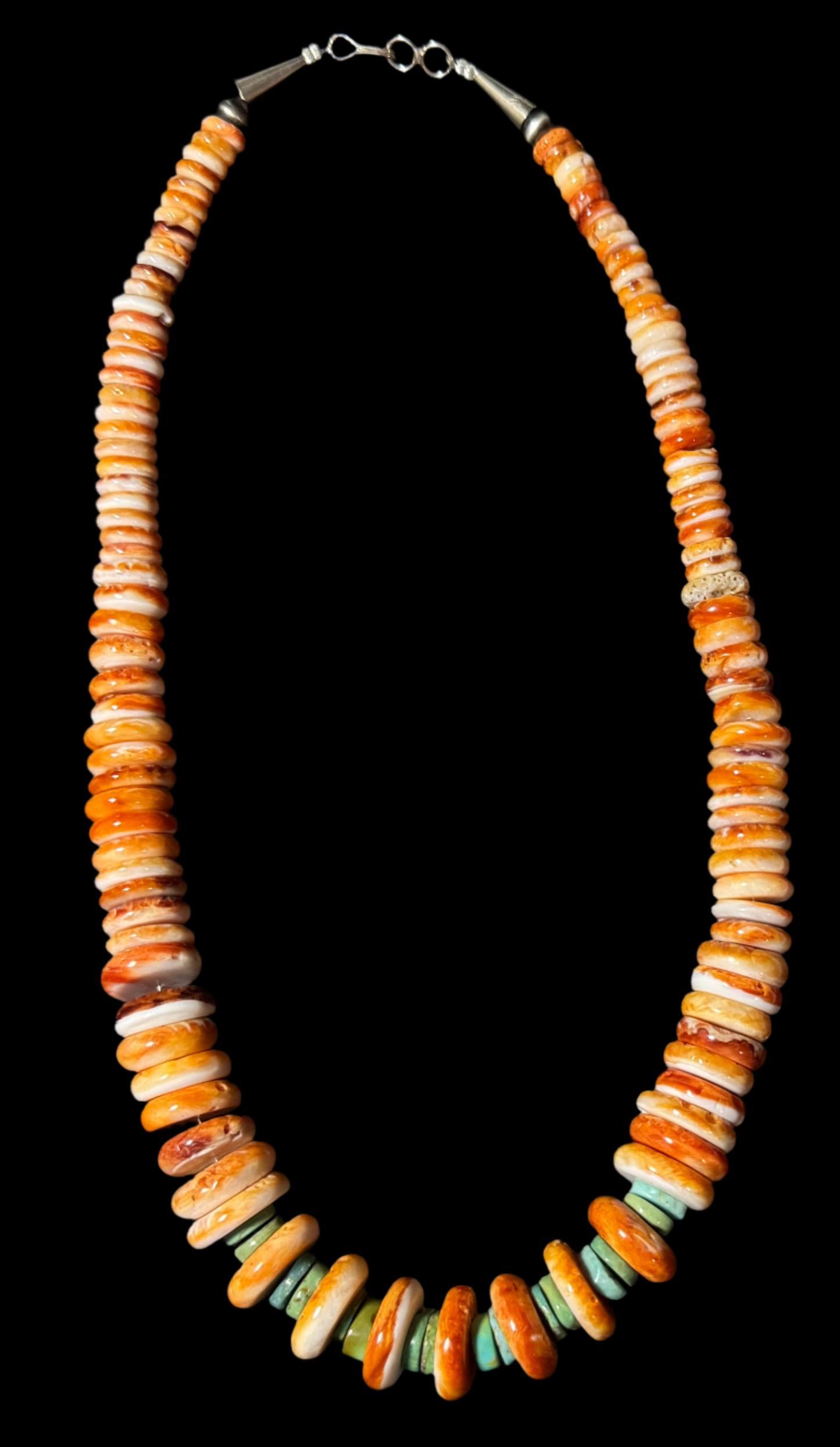 20" Graduated Orange Spiny Oyster Shell and Royston Turquoise Necklace