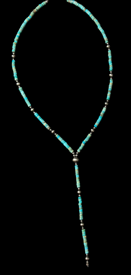 18" +4 " Drop Turquoise Heishi Bead and Graduated Navajo Pearl Necklace