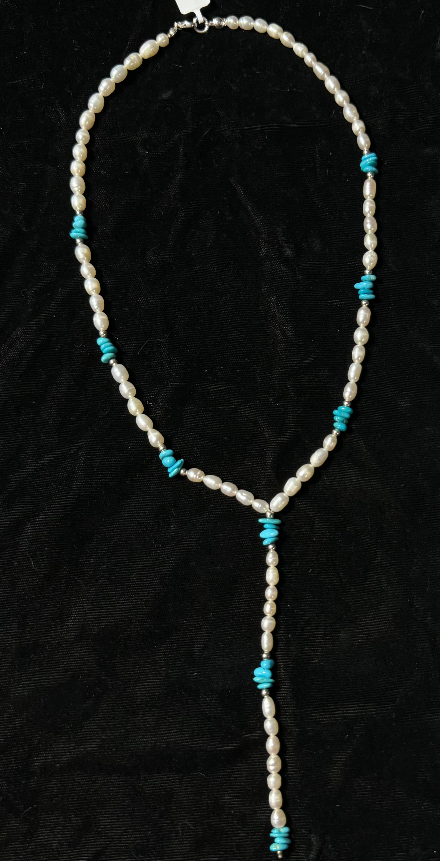 18" + 4" Drop Freshwater Pearl and Sleeping Beauty Turquoise Lariat