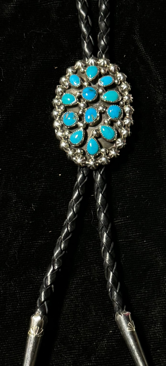 Turquoise Cluster Bolo Tie by Chester Charley, Navajo