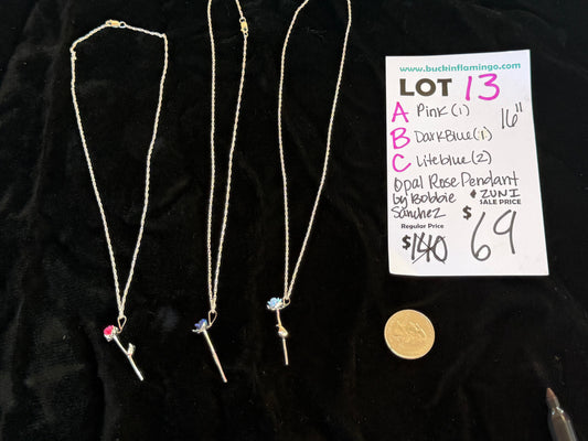 16"Dark Blue Opal Rose Pendant by Bobbie Sanchez, Zuni