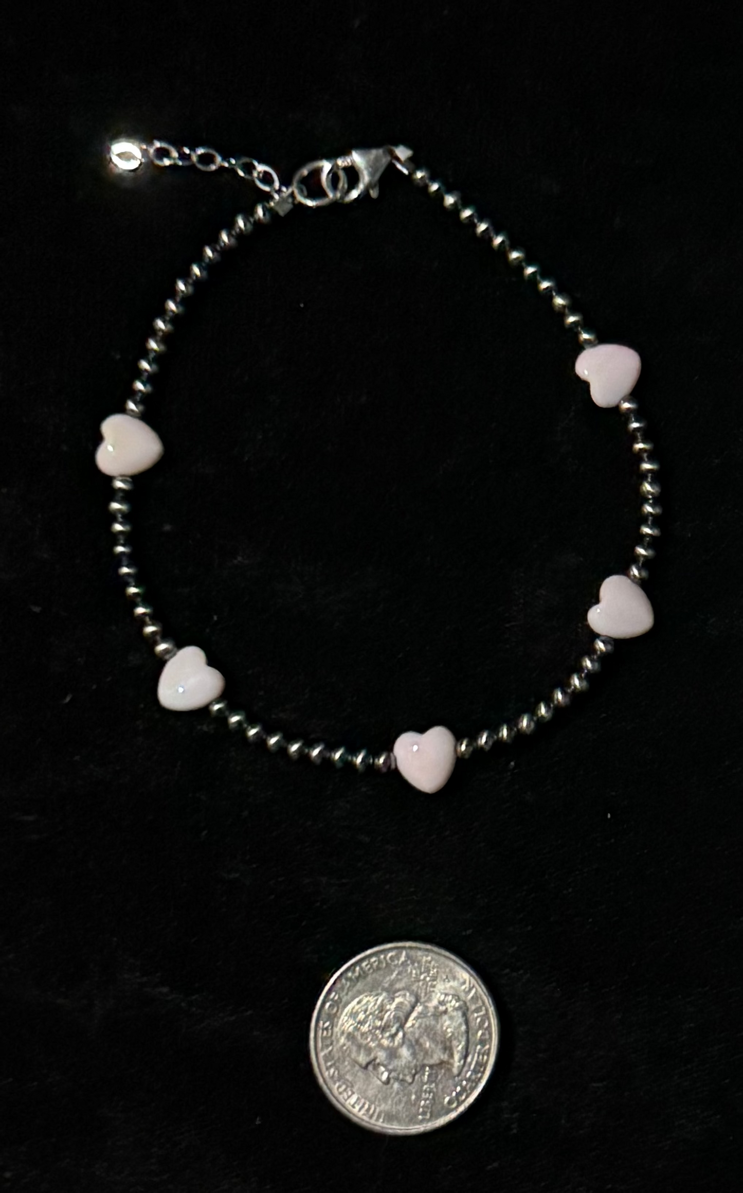 3mm Navajo Style Pearls with Pink Conch Shell Hearts Anklet