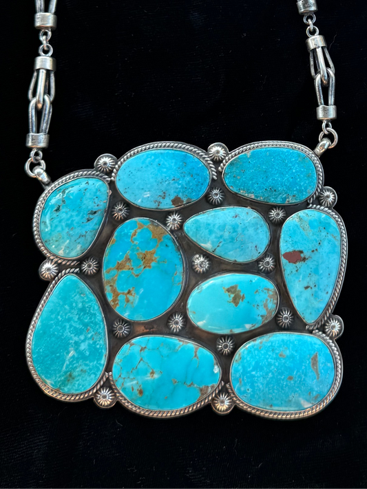 10 Stone Kingman Turquoise Necklace by Gilbert Platero, Navajo