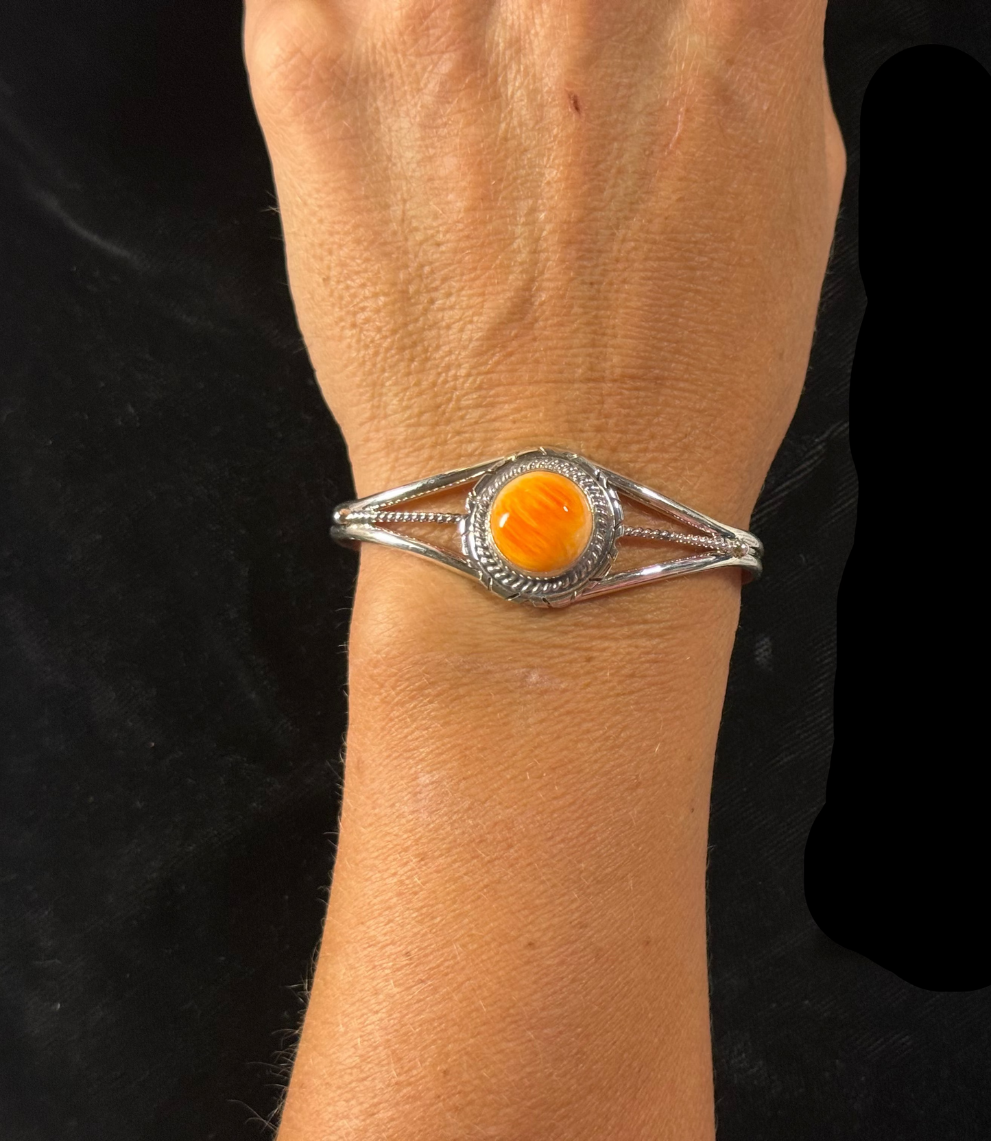 Orange Spiny Oyster Shell Cuff by Peggy Skeets, Navajo