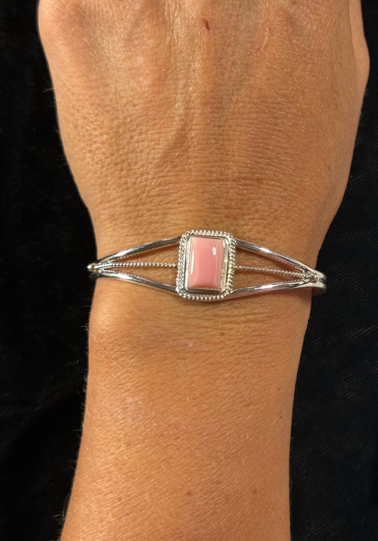 Rectangular Pink Conch Shell Cuff by Peggy Skeets, Navajo