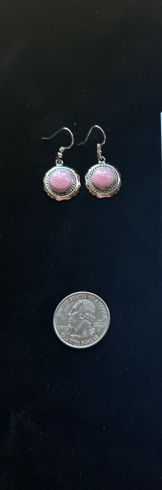 Round Pink Conch Shell With Silver Border Hook Earrings