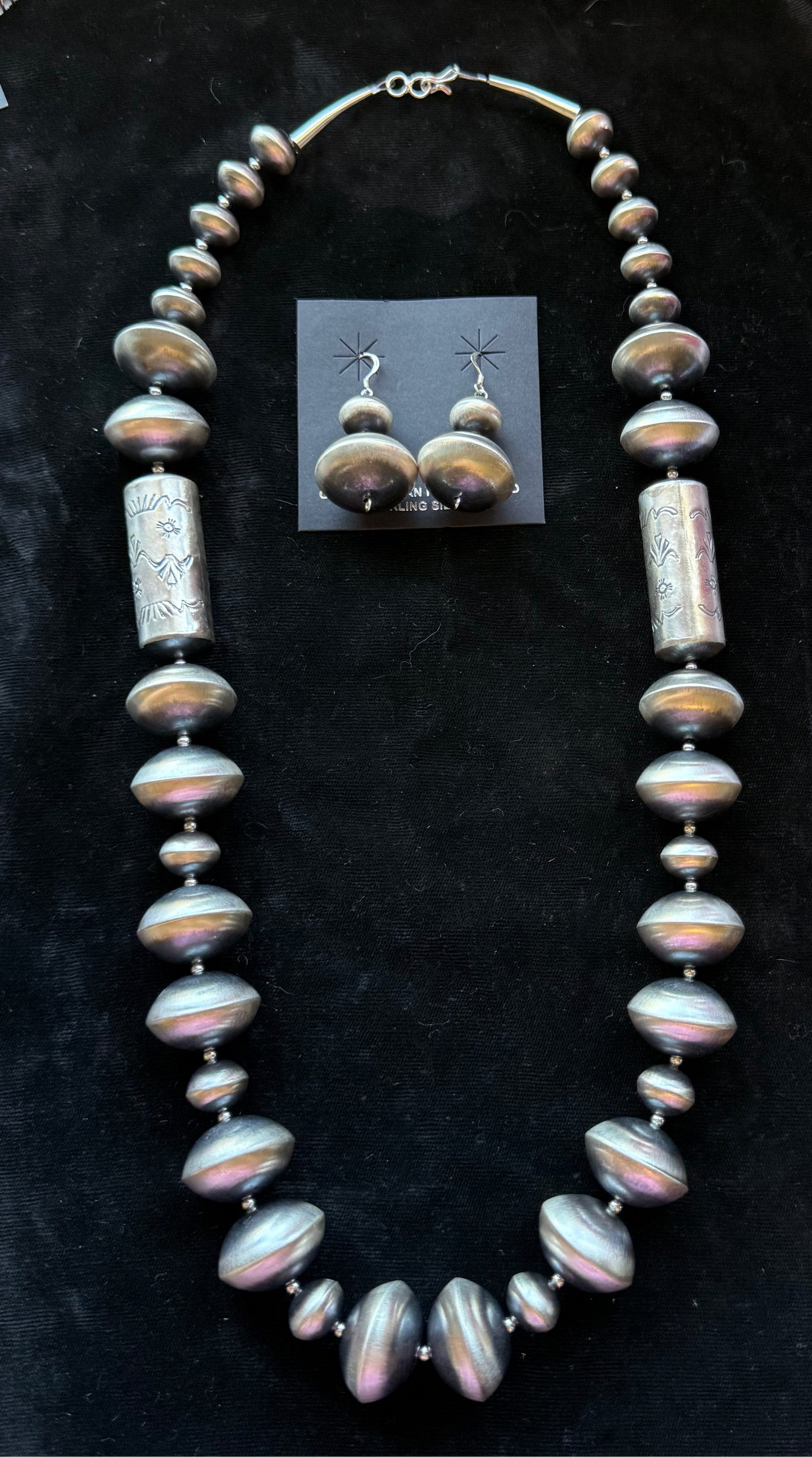 Handmade 24mm Navajo Pearl Necklace and Earring Set by Sharon McCarthy, Navajo