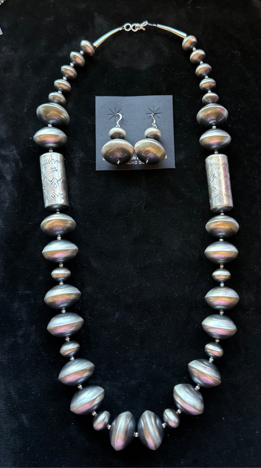 Handmade 24mm Navajo Pearl Necklace and Earring Set by Sharon McCarthy, Navajo