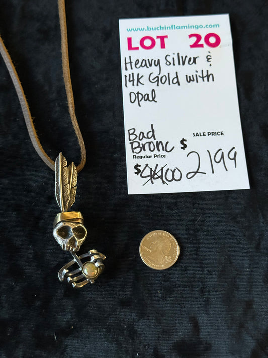 Silver Skeleton with 14K Gold Headband and Opal by Bad Bronc
