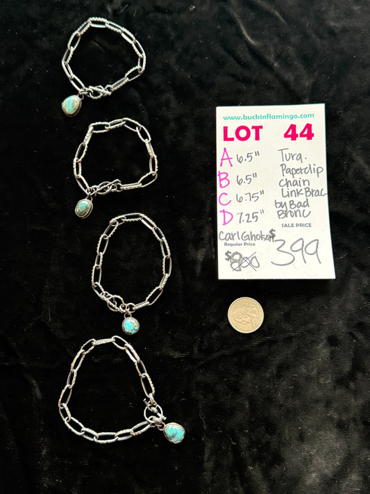 LOT 44 C 3/8 6.75" TURQUOISE PAPERCLIP CHAIN LINK BRACELET BY BAD BRONC
