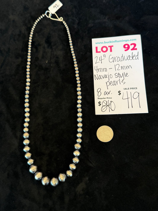 LOT 92 4/12 24" Graduated 4mm-12mm Navajo Style Pearls