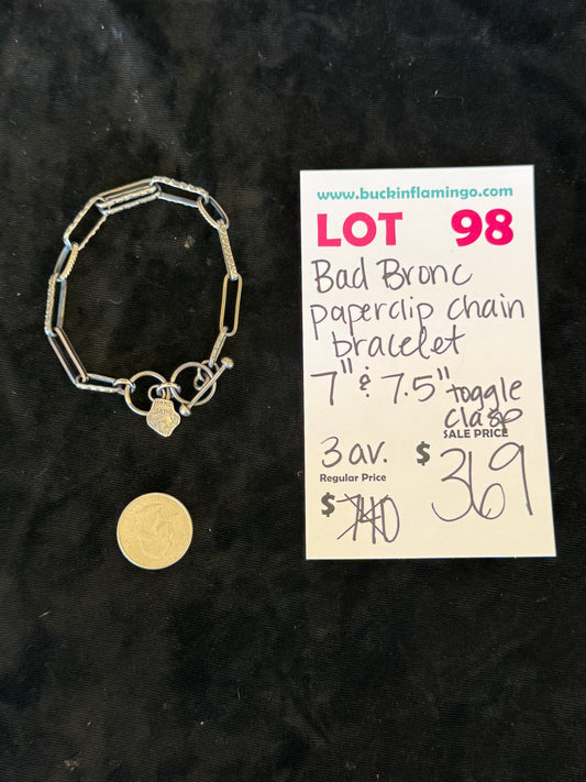 LOT 98 4/12 Bad Bronc Paperclip Chain Bracelet 7" & 7.5" Toggle Clasp