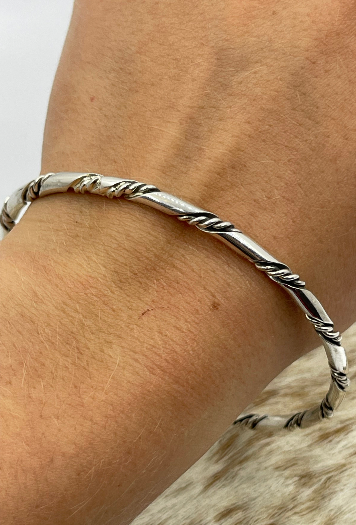 8 1/2" Silver Twisted Wire Bangle by Elaine Tahe, Navajo