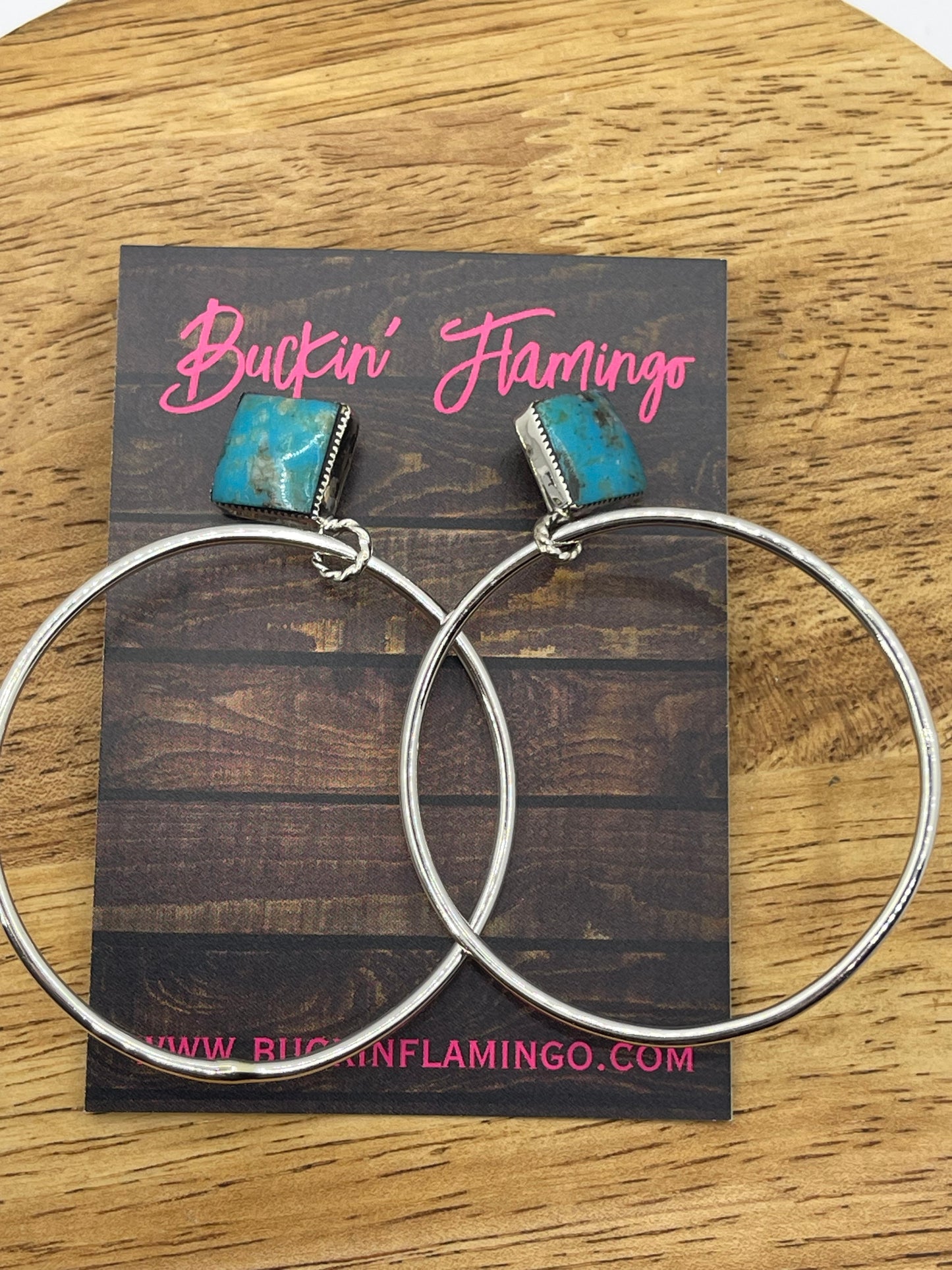 Turquoise Post Hoop Earrings by Ryntanna Yazzie, Navajo