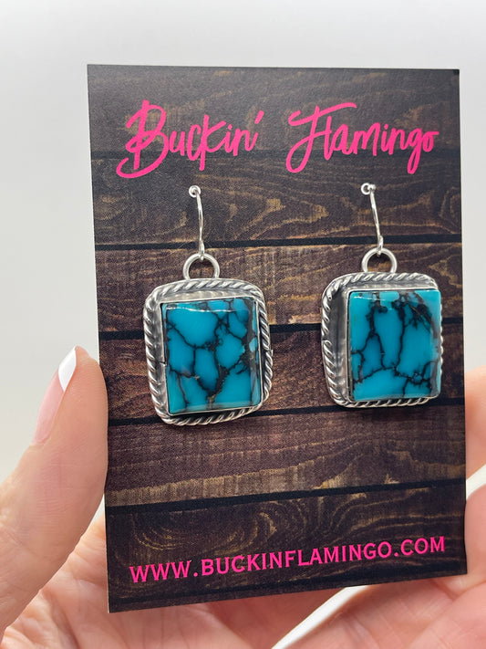 Egyptian Turquoise Rectangle Earrings by Boyd Ashley, Navajo