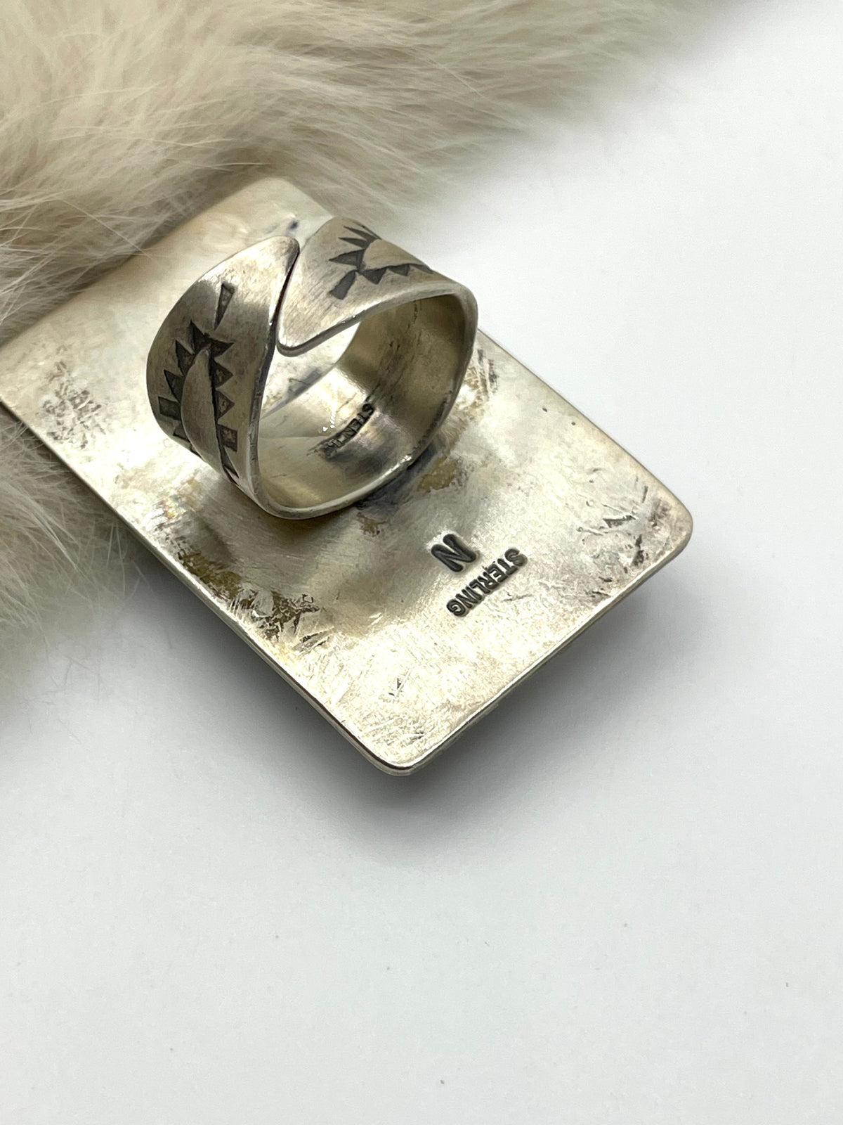 Adjustable Kingman Turquoise Ring with Stamped Silver