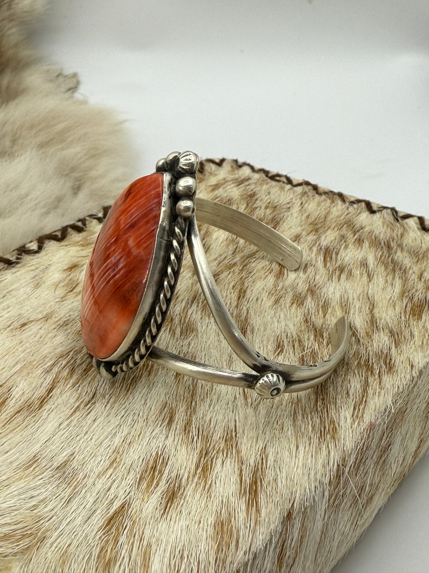 5.75"-7" Red Spiny Oyster Cuff by Augustine Largo, Navajo