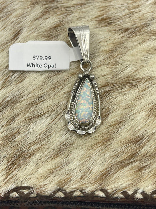 White Opal Teardrop Pendant with a 6.5mm Bale by Samuel Yellowhair, Navajo