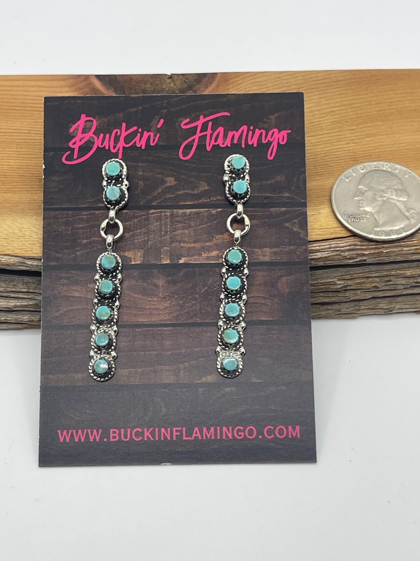 Turquoise Double Dangle Post Earrings by George Peina, Zuni