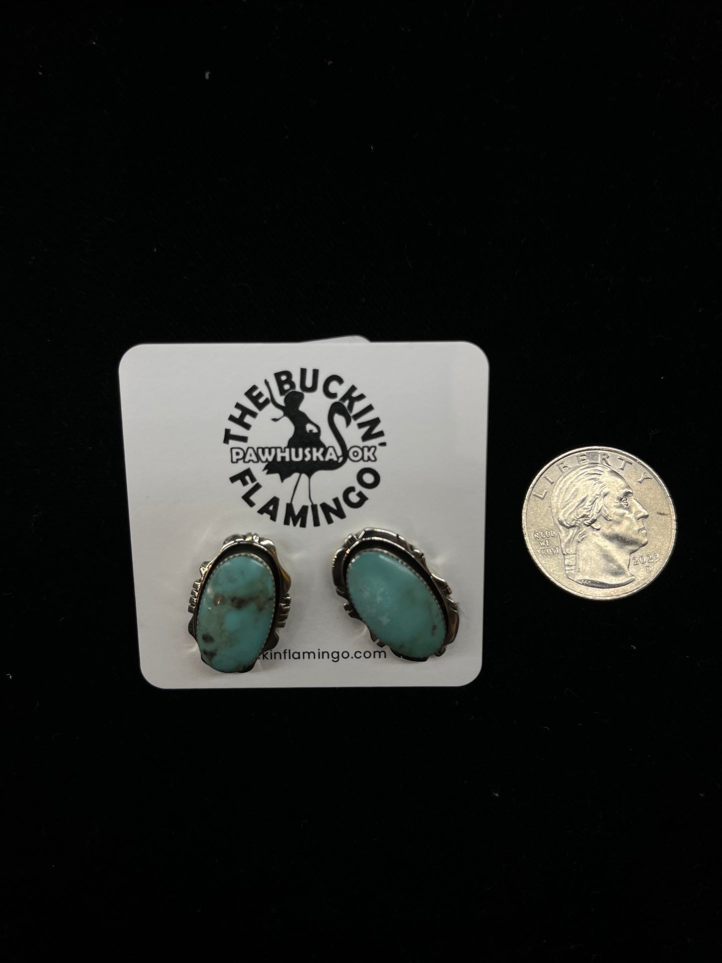 Oval Turquoise Post Earrings by Phyllis Smith, Navajo