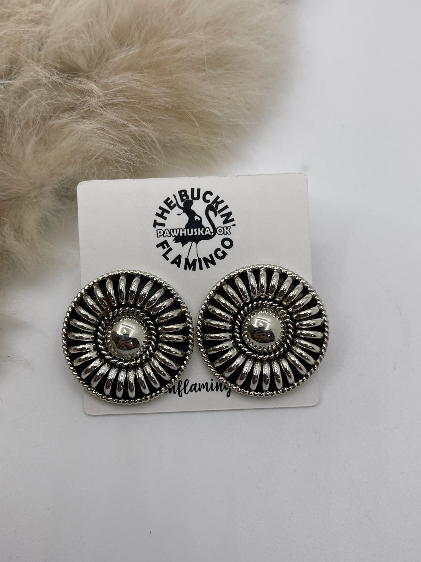 Circle “Water Bead” Post Earring by Thomas Charley, Navajo Post at top