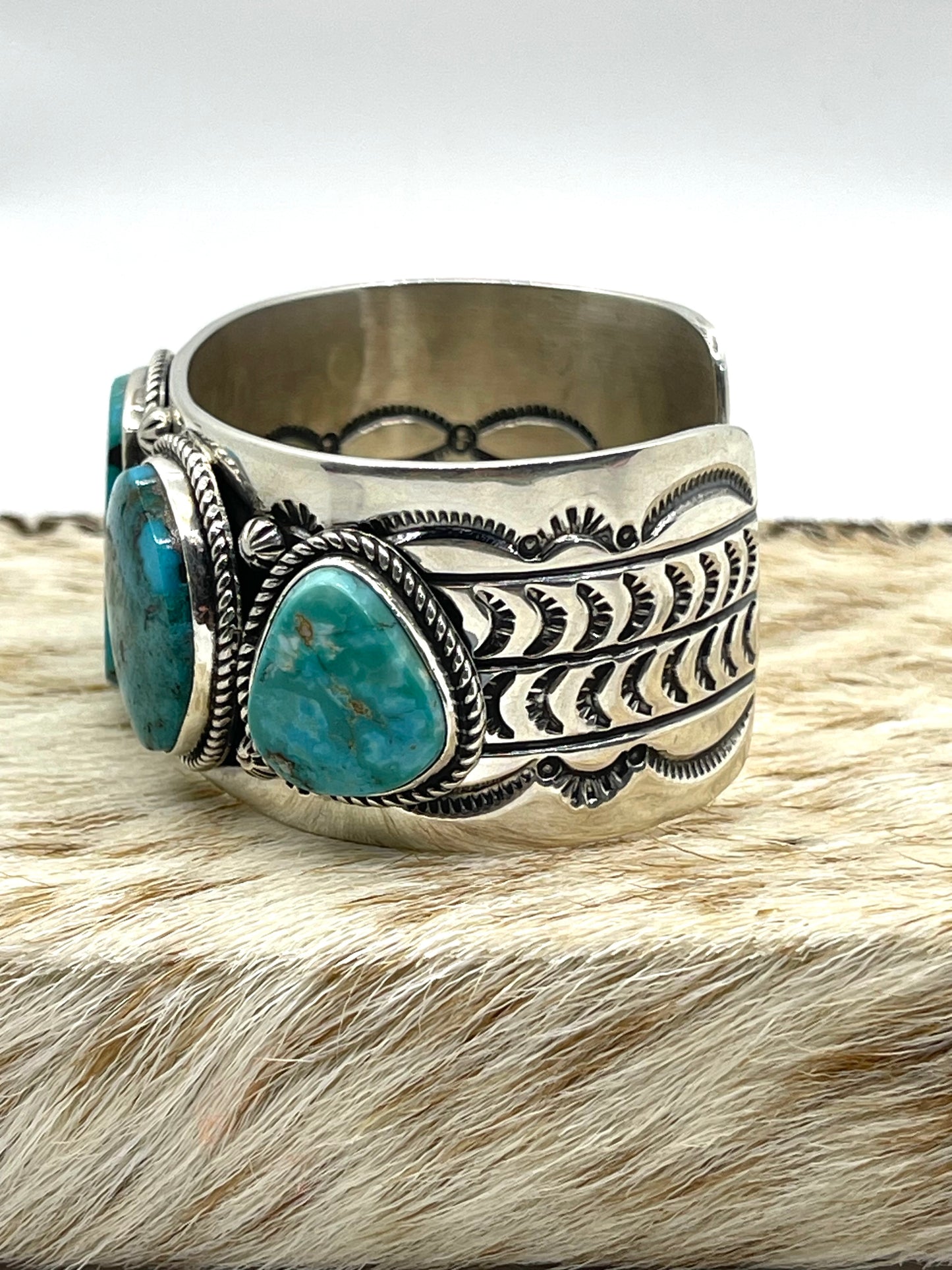 7" 5 Stone Blue Kingman Turquoise Cuff by D. Delgarito, Navajo