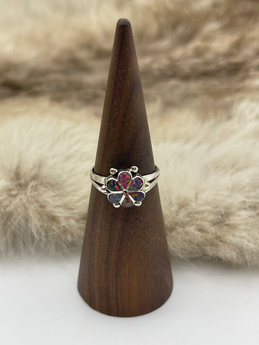 7.5 Dark Purple/Pink Opal Ring by Bernadette Hattie, Zuni