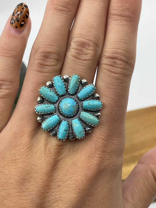 9.5 Turquoise Cluster Ring by Cordell Wilson, Navajo