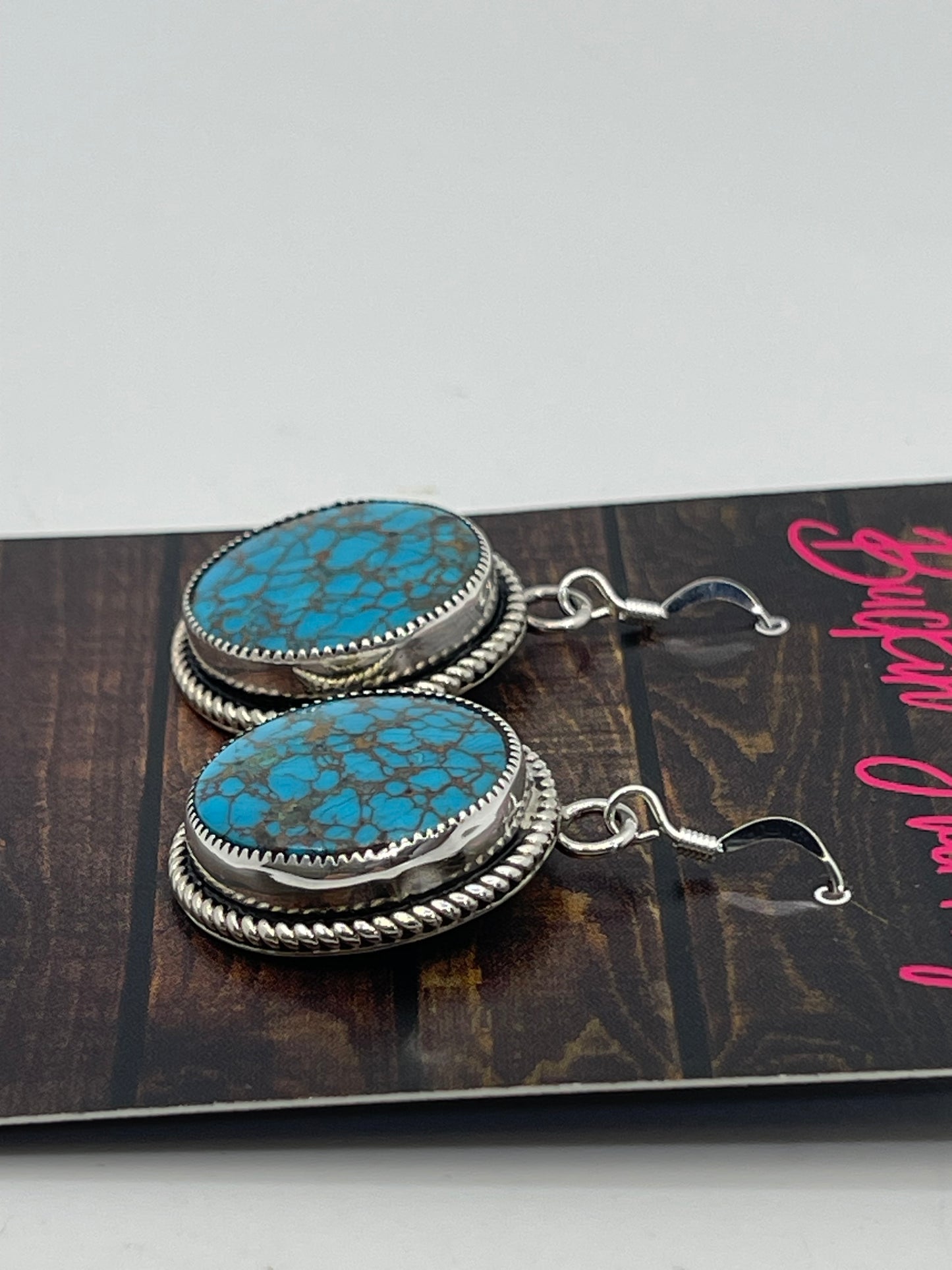Turquoise Fossil Coral Hook Earrings by Joelias Draper, Navajo