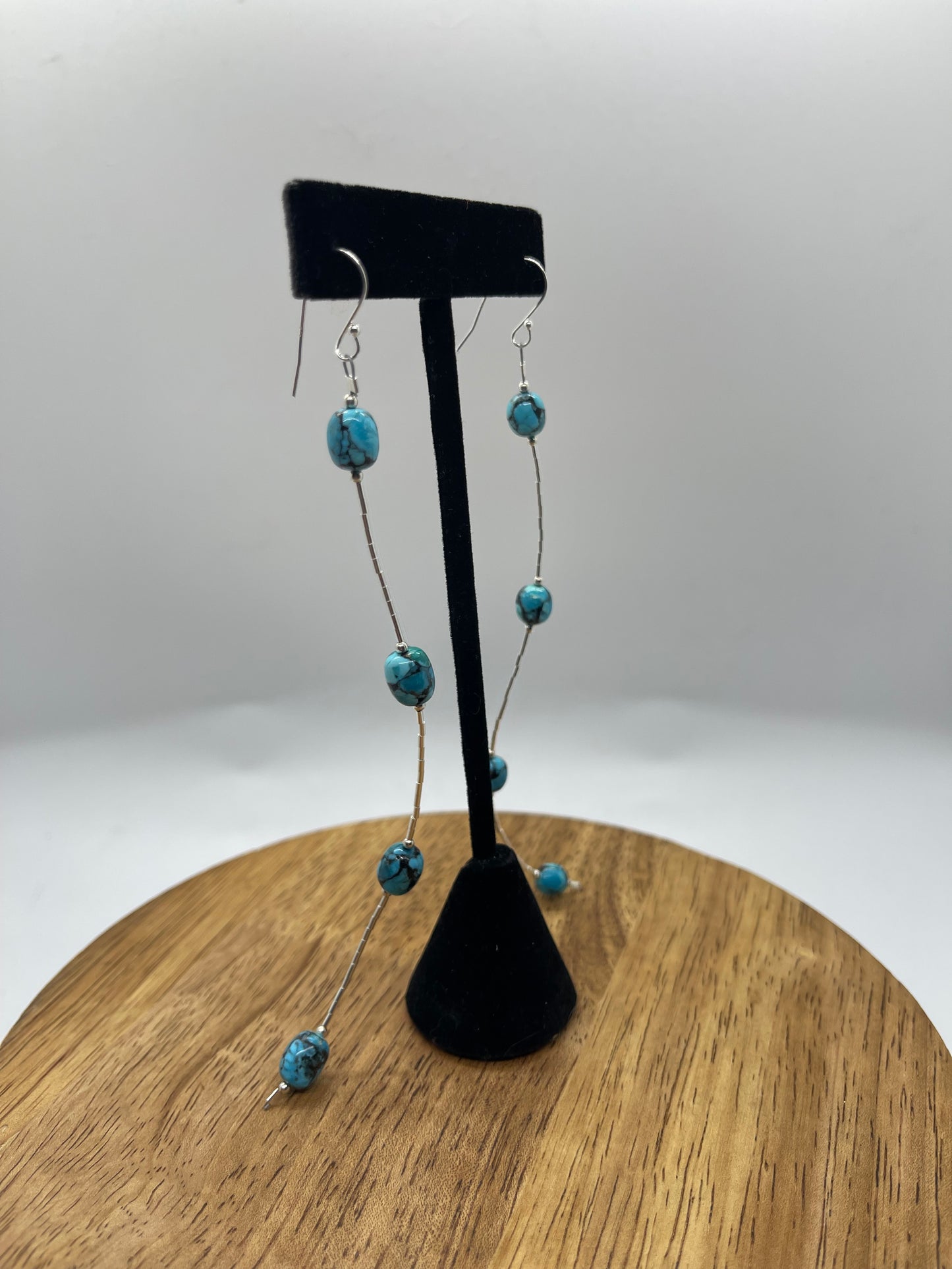 5 1/2" Long Egyptian Turquoise on Liquid Silver Dangle Earrings