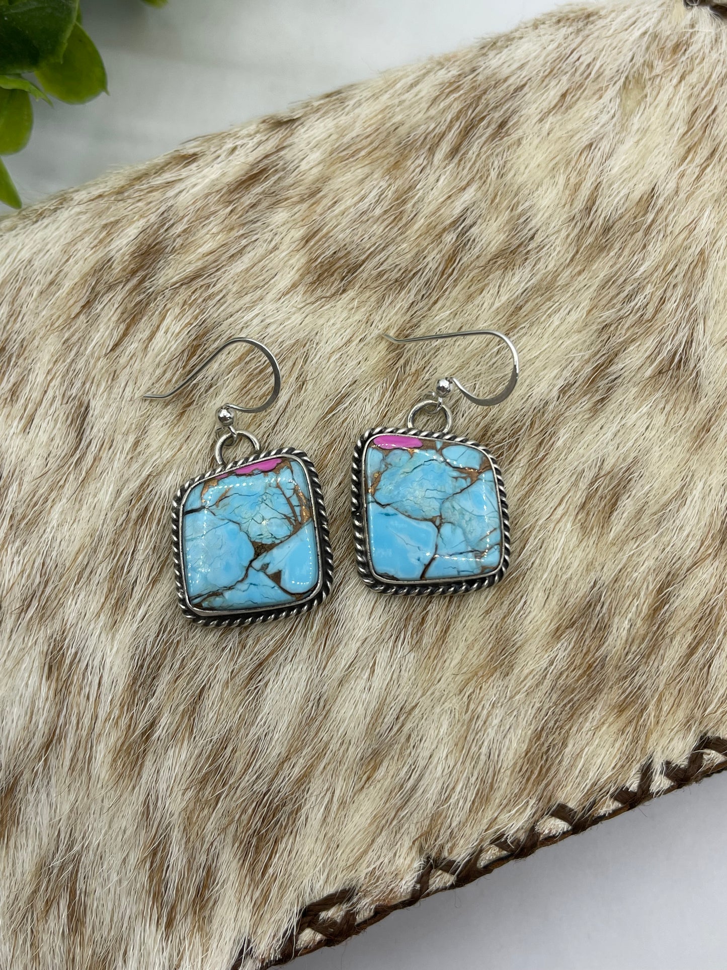 Cotton candy Dangle Earrings by Chassity Belone, Navajo