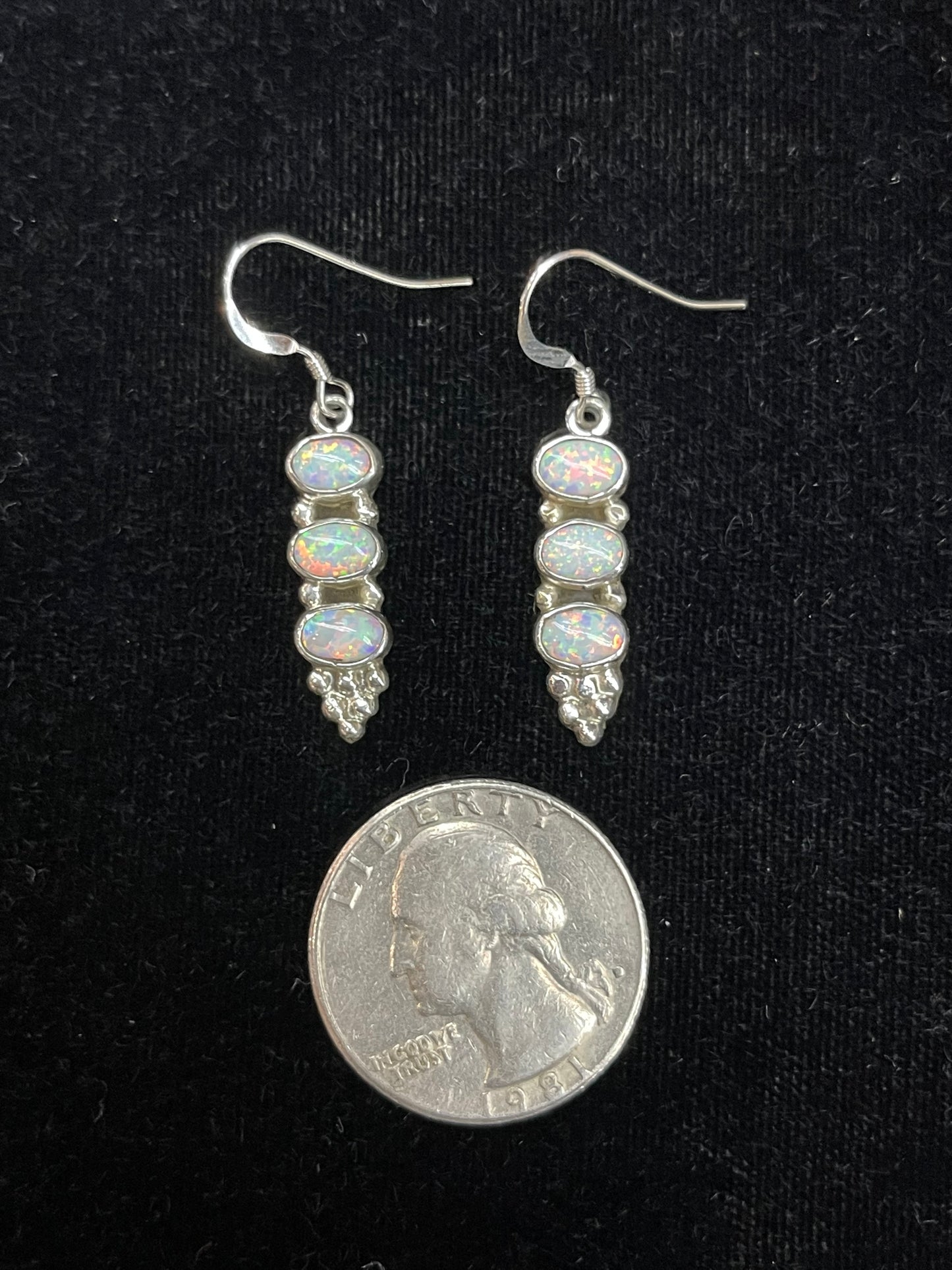 3 Stone White Opal Dangle Earrings by Gary Shorty, Navajo