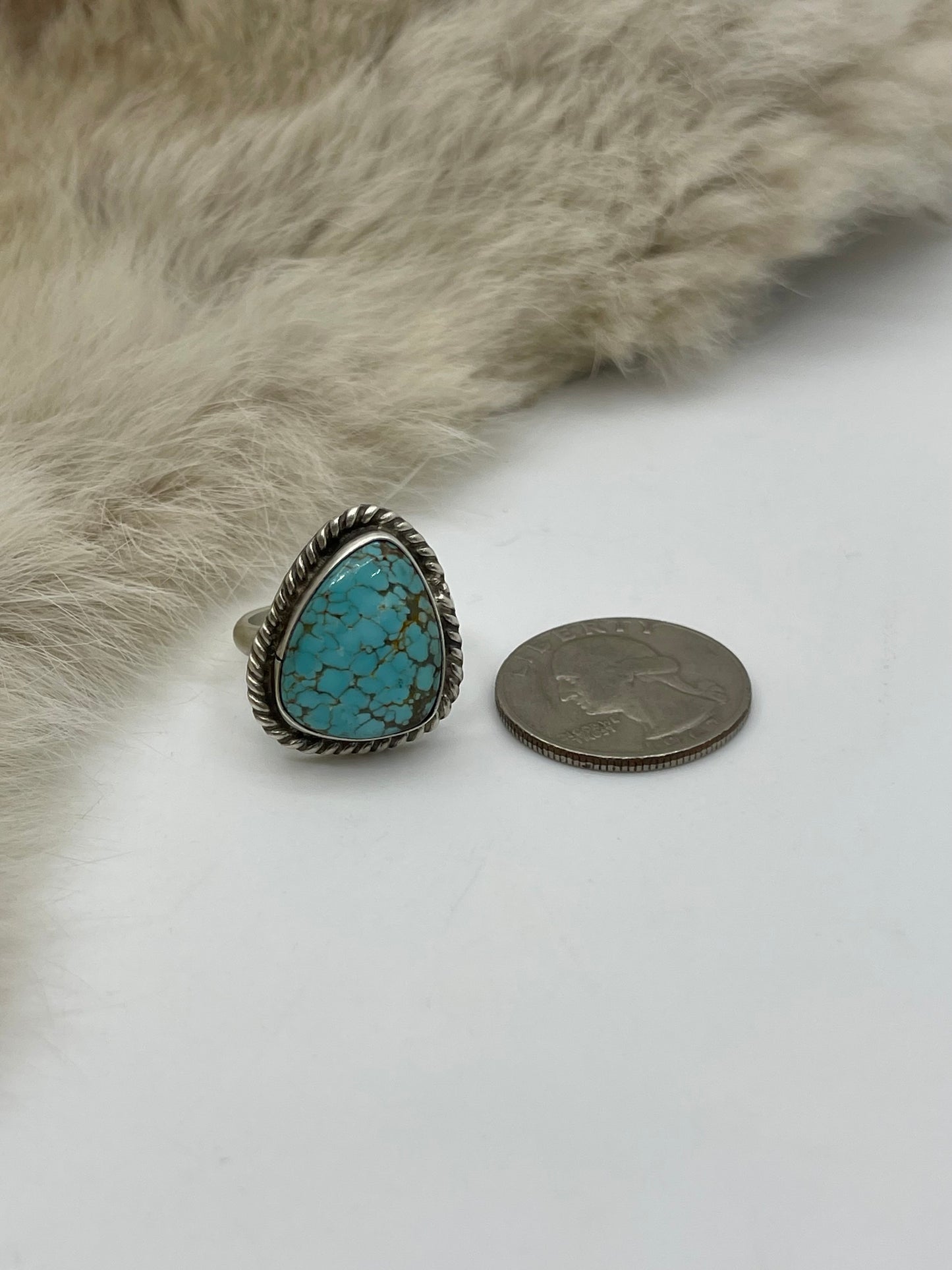 Adjustable 7.0-10.0 #8 Turquoise Ring by Larson Chee, Navajo