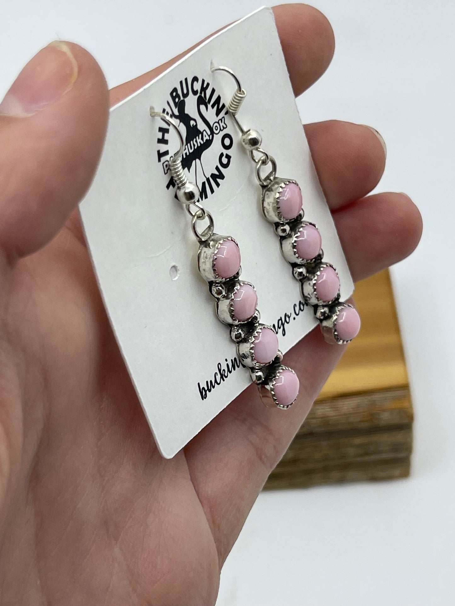 4 Stone Pink Conch Shell Drop Dangle Earrings by Maxine Ramirez, Navajo
