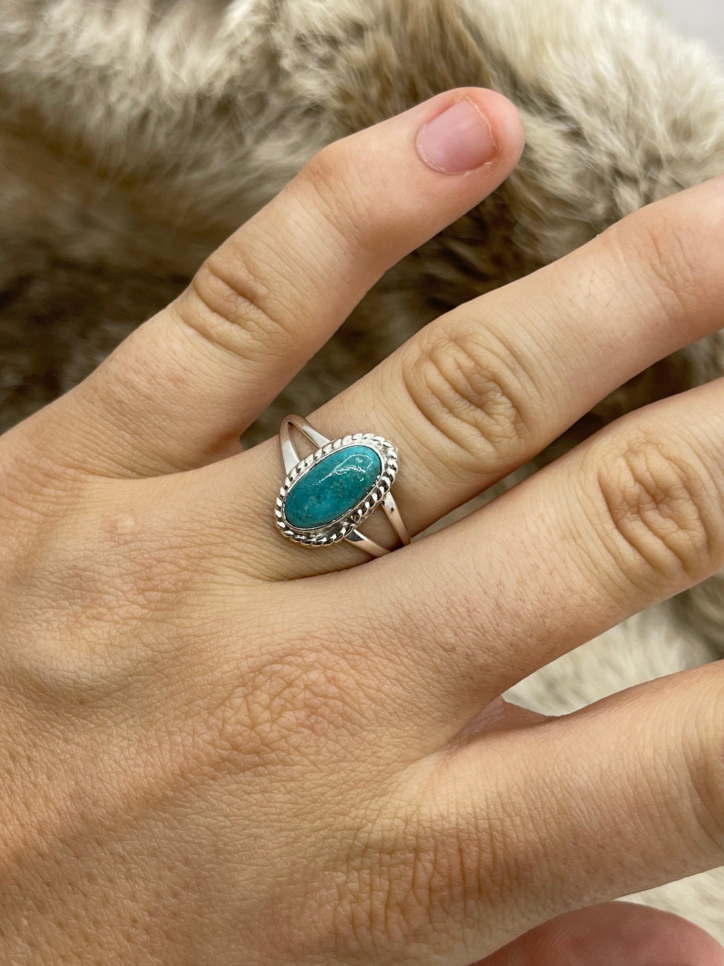 9.0 Single Oval Turquoise Ring by Gerald Joe, Navajo