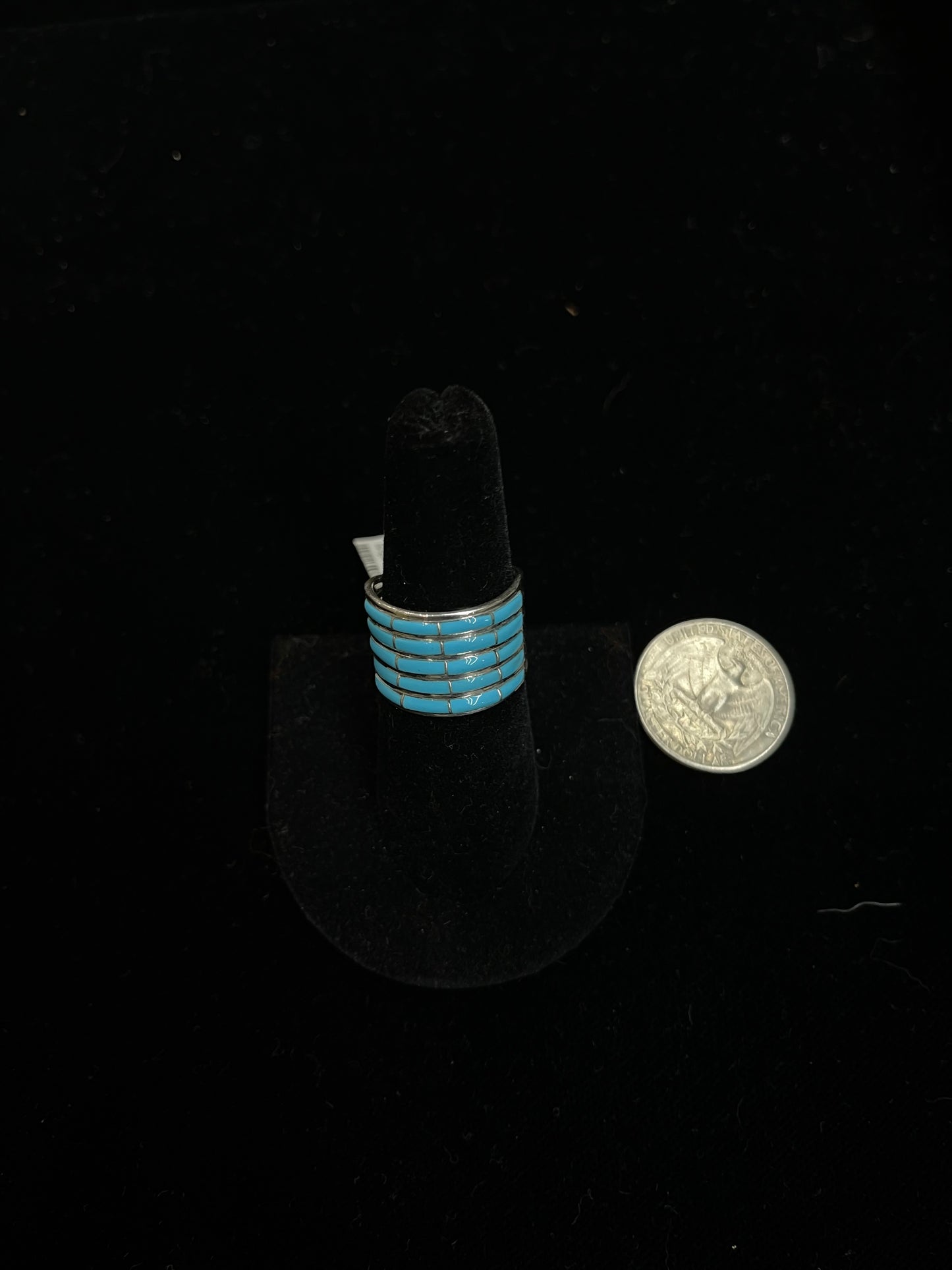 7.0 5 Row Inlay Turquoise Ring by Jamie Johnson, Zuni