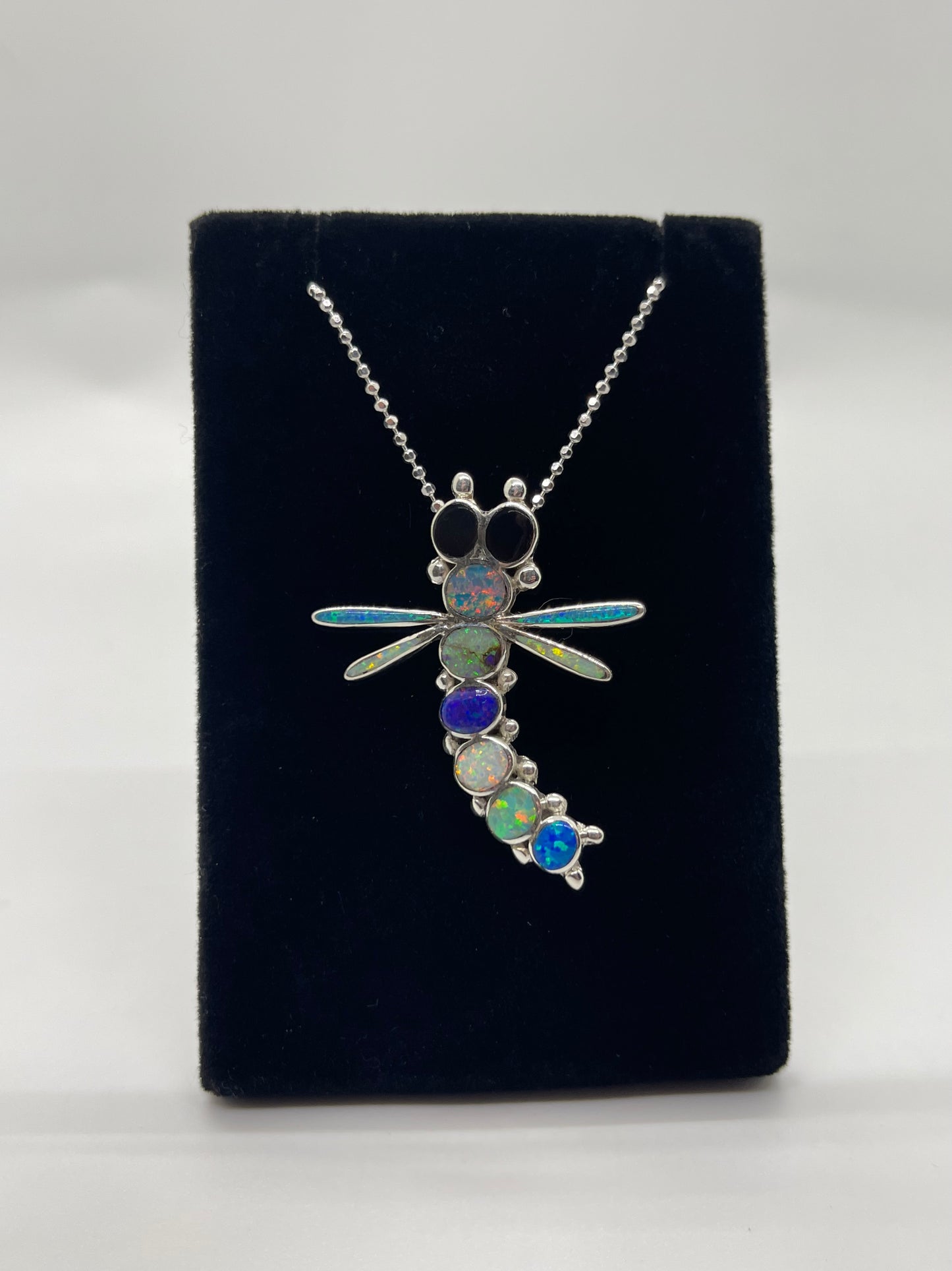 18" Multi Color Opal Dragonfly Necklace by Jancie Edaakie, Navajo