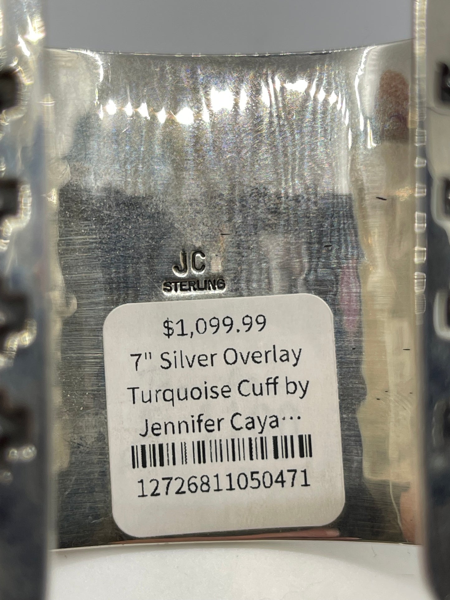 7" Silver Overlay Turquoise Cuff by Jennifer Cayaditto, Navajo