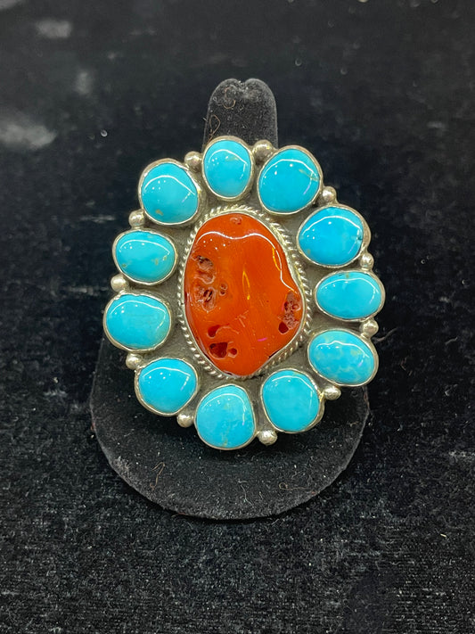 Coral & Sleeping Beauty Turquoise Ring