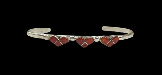 Red Coral Hearts Baby Bracelet by Karla Chavez, Navajo