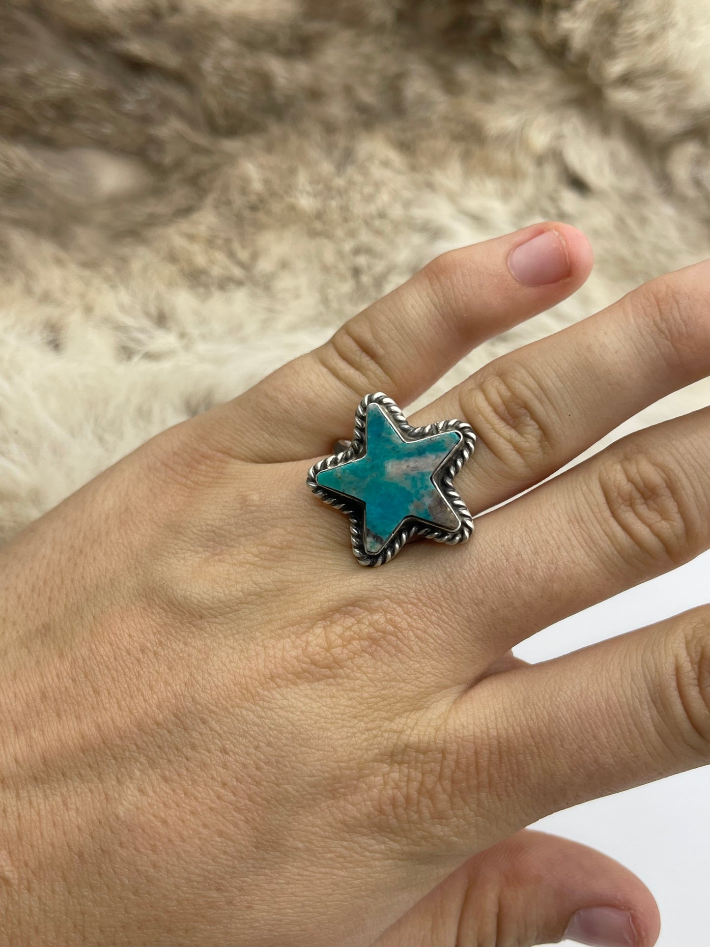Adjustable Blue/Green Star Ring by Larson Chee, Navajo