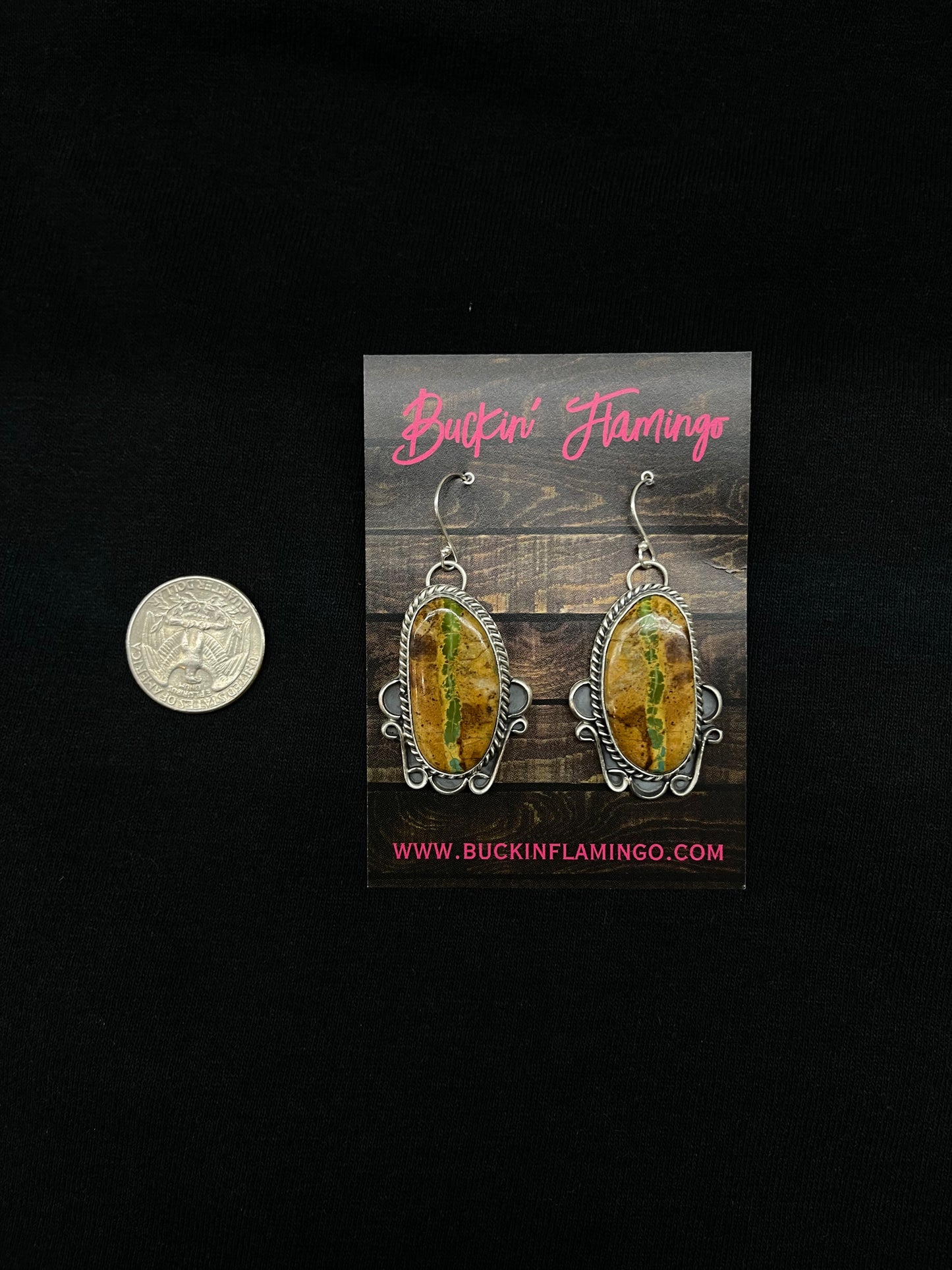 Boulder Ribbon Turquoise Oval Dangle Earrings by Terrel Nez, Navajo
