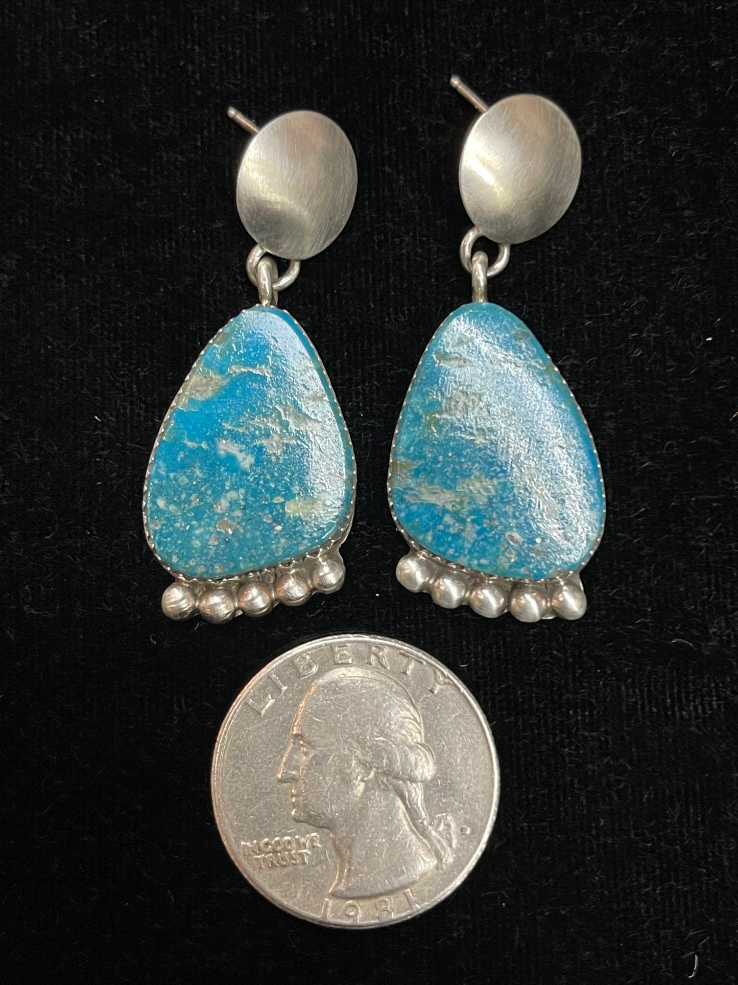 Kingman Turquoise Post Dangle Earrings by Selina Warner, Navajo